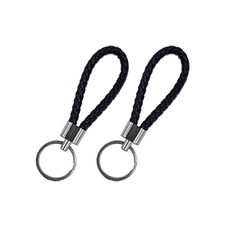1+1 차량용 꽈배기 가죽 스트랩 키홀더 키링, 블랙