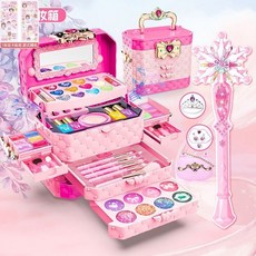 瀾錦書捨 女孩兒童化妝品套裝 無毒彩妝盒 3-9歲 女童公主 生日新年禮物, 【音樂彩妝手提箱】+魔法棒7件套, 1個