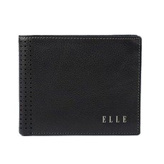 ELLE HOMME 男士短夾 彎摺透氣 三面側翻 雙窗格 牛皮錢包