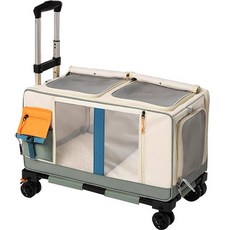 寵物外出拉桿包 耐抓耐磨 四面透氣 多貓必備, 米綠, 1個