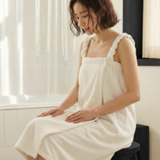 디어이브 여성 샤워가운 부드러운 벨크로형 목욕 가운, 화이트, 1개