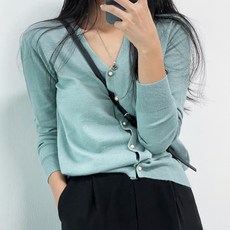針織女款柔軟珍珠鈕扣Jens開襟衫