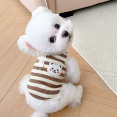 멍케어 강아지옷 곰돌이 와펜 민소매 티셔츠 하네스옷, 브라운, 1개