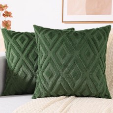 DecorUhome 여름 소파 장식용 쿠션 커버 45.7x45.7cm18x18인치 2개 세트 장식적이고 부드러운 플러시 인조 모피 울 액센트 베개 커버 모던 팜하우스 침대, 포레스트 엘프