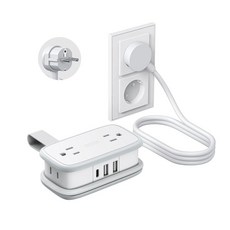 NTONPOWER 유럽 여행용 플러그 어댑터 E F 타입 플러그 어댑터 이탈리아 여행용 어댑터 콘센트 4개 포함 USB 3개(USB C 포트 1개 1.2m(4피트) 랩, EU 어댑터