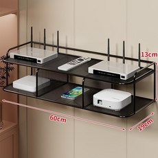 路由器機頂盒托架攝像頭置物架墻上壁掛式免打孔監控器路由器支架路由器支架放置架機頂盒托架插排固定支架路由器收納架wifi收, 黑色-雙層60cm, 1個