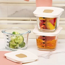 FIRGI 식빵 이유식 유리 용기 1SET(3개), 베리핑크