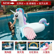 E元堂 獨角獸/飛天馬/火烈鳥/彩虹雲朵造型泳圈，成人兒童游泳圈，多款可選，附發票, 1個, 110V家用充氣機