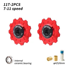 MUQZI 세라믹 자키 휠 7 11 단 자전거 후면 드레일러 도르래, 07 11T Red 2pcs