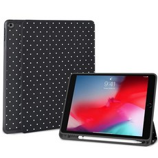 232014 Fycyko 아이패드 10.2인치 케이스 9세대/8세대/7세대 2021/2020/2019 펜슬 홀더 포함 귀여운 폴카 도트 세련된 미학 디자인 보호 커버-블랙, 블랙 폴카 도트