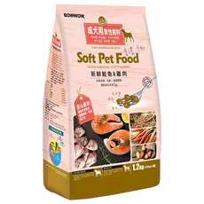 BOWWOW 成犬軟性飼料 高質量蛋白 柔軟質地 關節護理, 鮭魚 + 雞肉, 1.2kg, 1袋