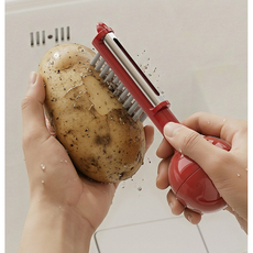 야채 필러 감자칼 당근 감자 양파 껍질제거 주방 필러 세척솔 포함, 1개, 빨강