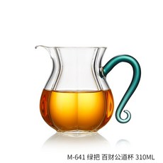 茶道 玻璃 公道杯 加厚 分茶器 茶濾 一體 公杯 茶海 茶具, 1個, 綠把百財公杯310ml