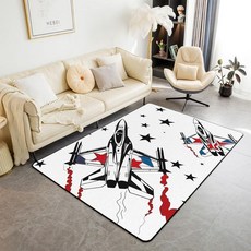 Jejeloiu 항공기 전투기 부분 러그 7.6 x 12.7cm(3 x 5인치) 아동용 군용 비행기 비행 거실 러그 침실 남아 여아 청소년 전투기 조종사 장식 카펫 미끄럼 방지, 3'3" x 4'11" (Rectangular), 레드 블랙 화이트