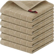 6팩 100% 면 테리 주방 접시 천 설거지용 매우 부드럽고 흡수성 접시 타월 12 x 12인치, 베이지색
