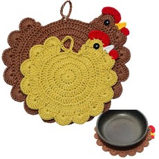핸드메이드 크로셰 닭 삼발이 3개 세트 닭 선물 발렌타인 선물 냄비 홀더 내열성 농가 주방 홈 데코 요리 베이킹 귀여운 책상 액세서리 테이블 탑 보호
