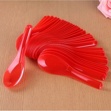 MIMI SHOP 一次性紅色湯匙 婚慶喜慶塑膠餐具, 1個