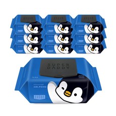 슈퍼대디 시그니처 미스터펭 저자극 아기물티슈 캡형 77평량, 77g, 70매, 10개