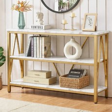 HOMSUE 진입로 콘솔 테이블 있는 산업용 선반이 넓은 3단 러스틱 개방형 공간, Gold, 1 47Inch(12.99"D x 47.24"W x 3
