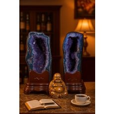 天然紫水晶洞擺件，居家風水擺飾，能量淨化，提升運勢，招財納福, 木型紫水晶對洞