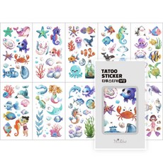 니즈엘 KC인증 어린이 타투스티커 캐릭터 문신 판박이 10장세트, 1개, 20. [C]타투(바다생물-10장)