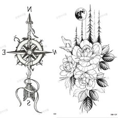 대형 타투 스티커 헤나 가짜 팔목 종아리 문신 판박이 12종, XBQ-025, 1개