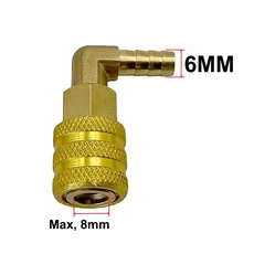 타이어 밸브 커넥터 클램프 척 셀프락 퀵 커넥트 바브 테일 피팅 6/8/10MM 범용 에어 인플레이터, 02 L Shape 6MM