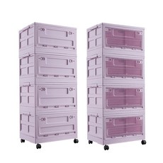 折疊收納箱 萬向輪 三開門 折疊收納箱 衣服收納 收納盒 收納櫃, 淡紫(滑輪 3開門), 1個