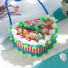 兒童玩具 民族風竹編製品 兒童包包 小背簍 兒童演出道具 兒童小背簍 仿藤塑編織 幼兒園演出舞臺道具, 【背包】愛心款-綠色, 1個