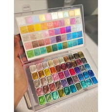 55색안료 수채화 고체 솔리드 펄 물감 미술 그림 세트, 50색