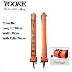 안전부표 프로페셔널 스쿠버 다이빙 공기 주입식 안전 소세지 신호 튜브 표면 부표 SMB 다이버 아래 1.2M 1.5M 1.8M, 120 x 15cm 레드