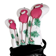 Craftsman Golf합성 가죽 골프 캡 커버 플라밍고 패턴, 1개, 흰색, 분홍색, 녹색