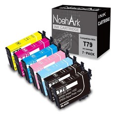 NoahArk 7팩 T079 재제조 잉크 카트리지 교체용 Epson 79 Artisan 1430 Stylus Photo 1400 잉크젯 프린터에 사용 블랙 2개 청록색 1개, NoahArk 7팩 T079 재제조 잉크 카트리지 교체
