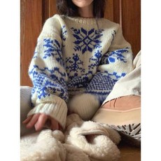 노르딕 빈티지 라운드넥 눈꽃스웨터 제품 삿포로여행 맨투맨