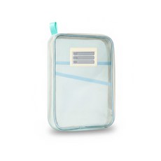 KOLKO L型書本收納袋 透明網紗 三層分隔 L型大開口 多色可選 輕巧便攜, 1個, 藍色