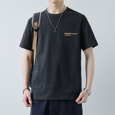 남성 여름 면 캐주얼 반팔 티셔츠 심플 레터링 프린트 라운드넥 상의 루즈핏 베이직 아이템 230g 고급 순면 루즈핏 반팔 티셔츠 여름용 통기성 티셔츠(100% 순면 일반 티셔츠)