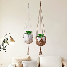 행잉화분걸이 마크라메 주머니 플랜트행잉 공중화분걸이 고급형 황마 그물 밧줄, 화이트(순면)