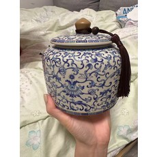 汝窯 纏枝蓮 青花茶葉罐 650ml 中式 密封防潮罐 米黃釉色, 商品主圖, 1個