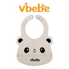 Vibebe 絲綢霧光嬰兒圍兜 食品級矽膠 動物造型 立體口袋 灰貓熊, 1個, 1