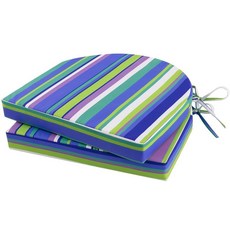 Topotdor 야외 의자 쿠션 2개 세트 43.2 x 40.6 5.1cm(17 16 2인치) 가구용 방수 파티오 쿠션 라운드 코너 시트 색상 견뢰도 패드 타이 포함 그, 18"x18"x2"(2 Pack-U Shaped), 블루 스트라이프