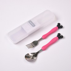 304不鏽鋼兒童叉勺套裝兒童勺子叉子兩件套便攜兒童勺廠家批發, 1個, 1個, 粉色