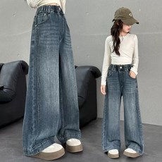 투나이언 가을신상 주니어 여아 와이드 데님 팬츠 초등 청바지 밴딩 통바지