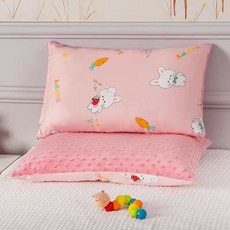 豆豆絨兒童枕套 純棉 四季通用幼兒園專用 拉鍊防蟎, 草莓兔,30*50cm