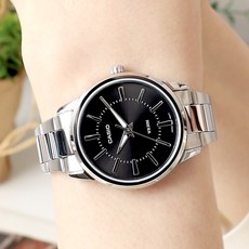 카시오 패션 라운드 모던 심플 3단 접이식 메탈 커플 손목시계