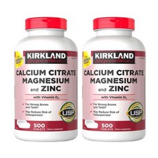 커클랜드 구연산 칼슘 마그네슘 아연 D3 500정 x2통, 2개