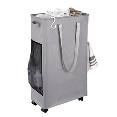 75L 바퀴가 달린 접이식 세탁 바구니 - 시그니처 슬림핏한 세탁물 분류기 공간 절약형 바구니 기숙사 코너용 그레이 257739, 75L 바퀴가 달린 접이식 세탁 바구니 - 시그니처 슬