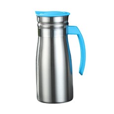 STK 스테인리스 스틸 진공 단열 주전자 0.8L 세척이 간편한 모던한 디자인의 냉음료용 물병 (사무실 결혼식 바, 8.5cm x 20.5cm x 7.5cm, 파란색 손잡이 포함