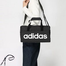 adidas 愛迪達 LOGO印花行李袋 S號+PG掛繩, 黑色系