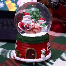 聖誕節水晶音樂盒 自動旋轉發光 聖誕老人造型 節日裝飾擺件, 2202福袋中號【手搖飄雪】,原包裝+賀卡【代寫賀卡】, 2202福袋中號, 手搖飄雪