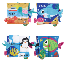 台灣現貨 可啃咬卡通尾巴布書 卡通布書 立體布書 嬰兒布書 兒童布書 寶寶布書 早教布書, 海洋款(五頁十面), F, 海洋